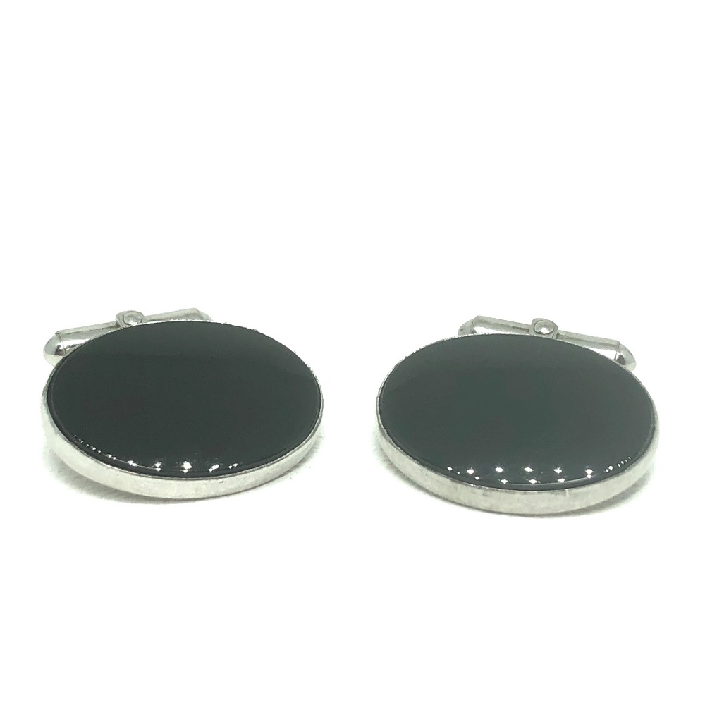 1960s Classic Sterling Oval Onyx Cufflinks Destino